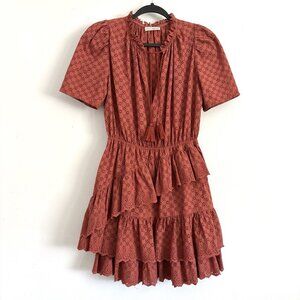 Ulla Johnson Josette Short Sleeve Eyelet Mini Dress in Umber Red Brown Women’s 2